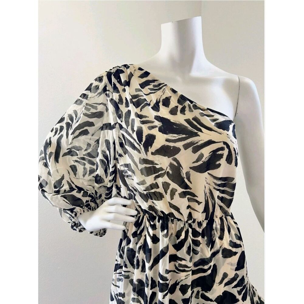 Alexis NWT Cream & Black Botanical Dress | Flowing Asymmetrical Luxe Size Small - Picture 7 of 9